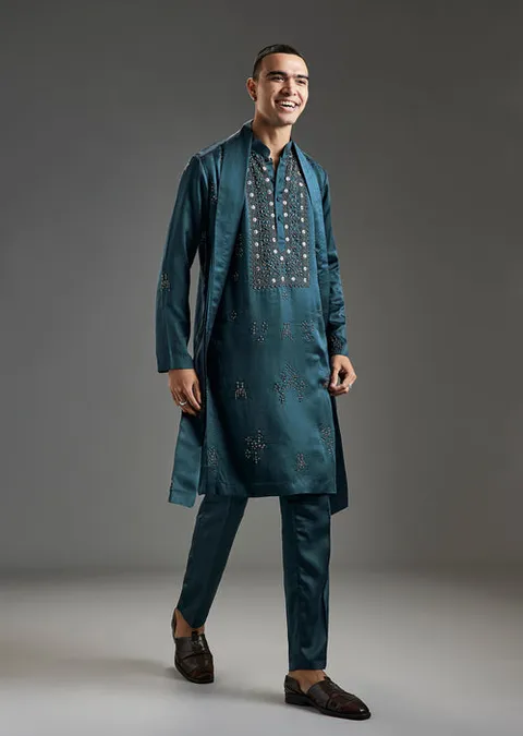 Blue Kurta Set With Intricate Hand Embroidered Metal Work