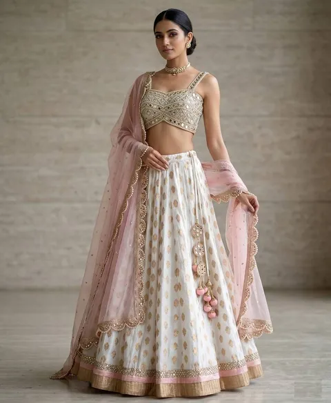White banarasi viscose lehenga choli with dupatta