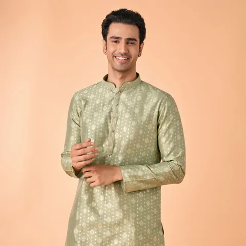 Regal Brocade Green Kurta Pajama