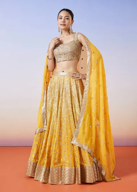 Yellow Ombre Embroidered Lehenga With Dupatta