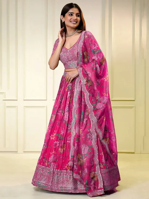 Organza pink lehenga choli for wedding