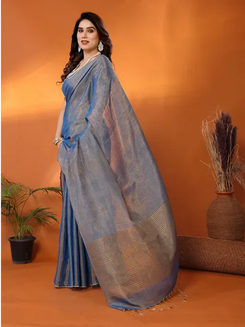 Chandrika blue tissue saree with blouse