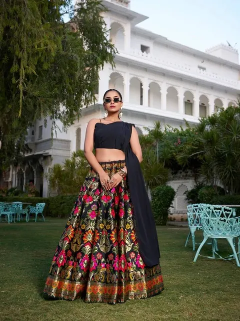 Black banarasi silk lehenga choli