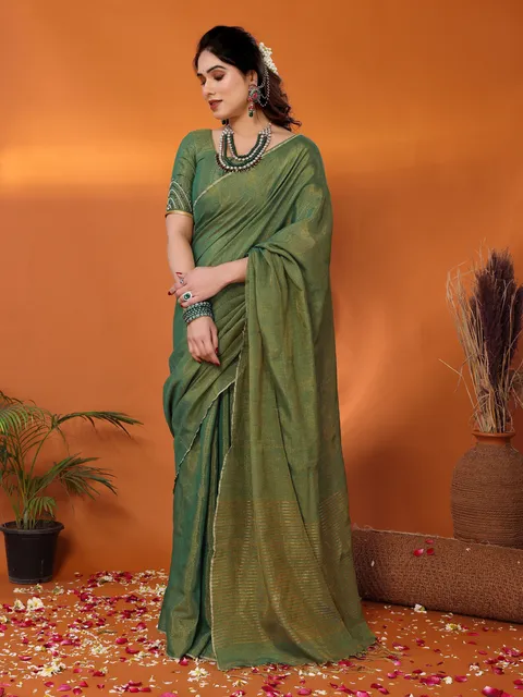Jodha green tissue saree with blouse