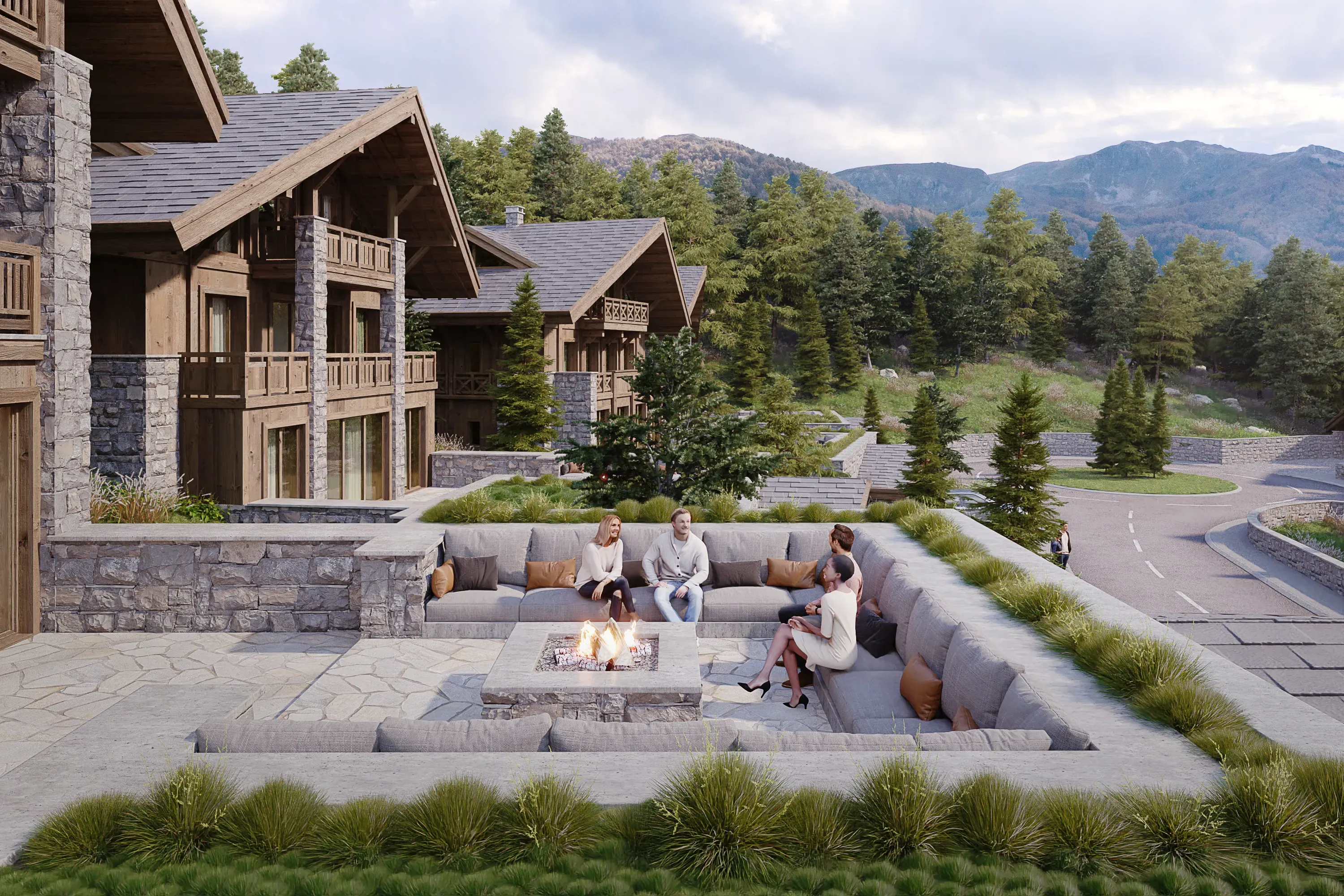 Terraces with mountain views