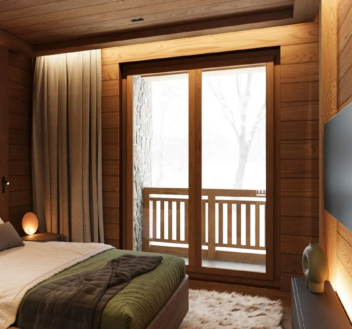 Panoramic living and dining spaces