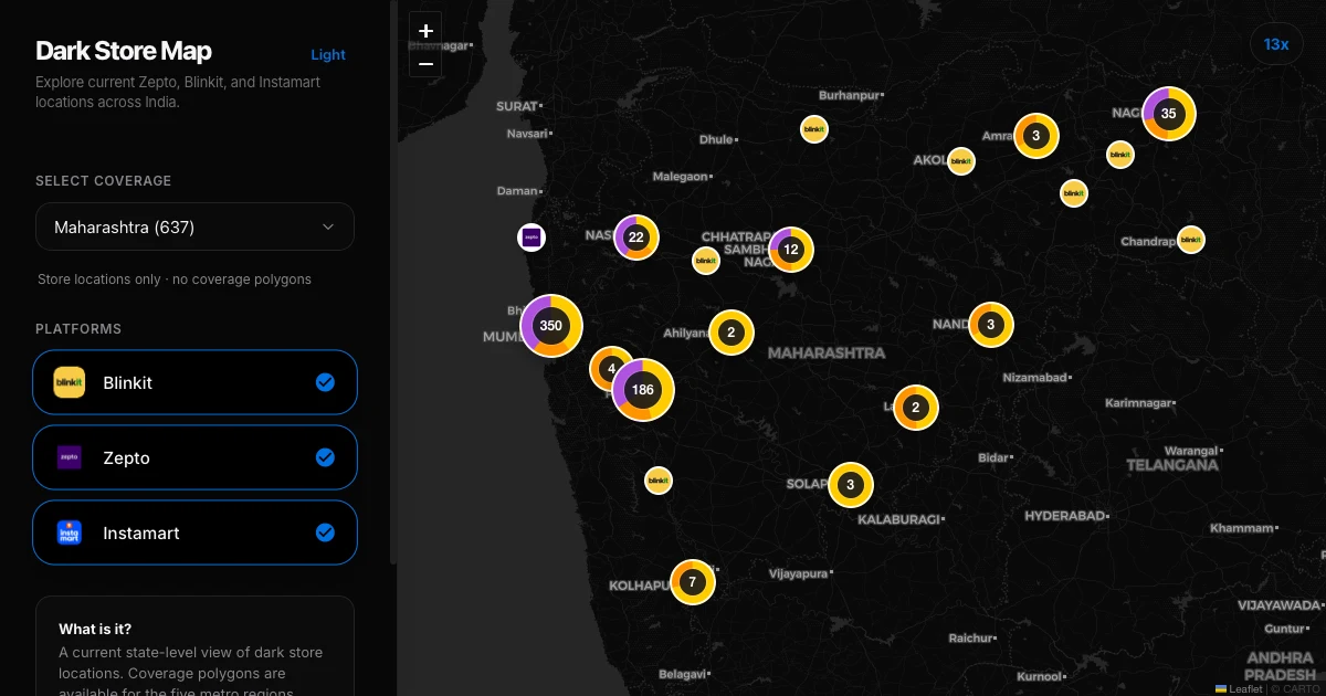 Blinkit, Zepto & Instamart Coverage Map India preview