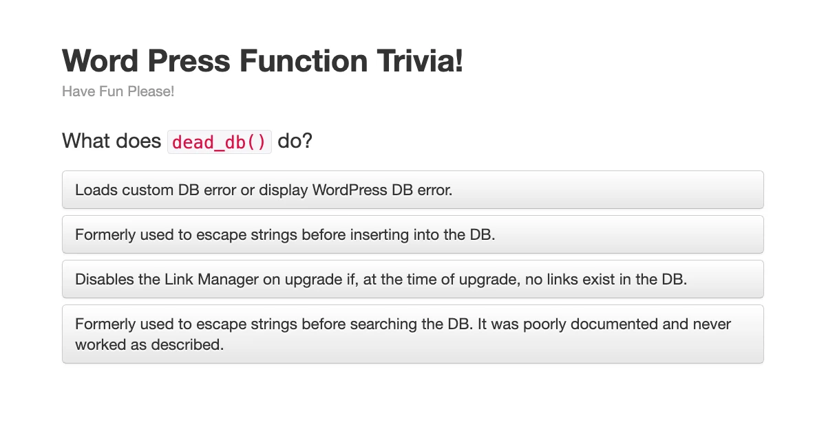 Word Press Function Trivia preview