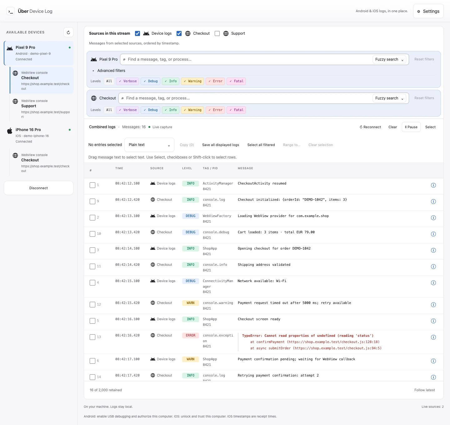 Über Device Log preview