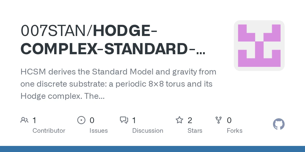 HCSM (Hodge Complex Standard Model) preview
