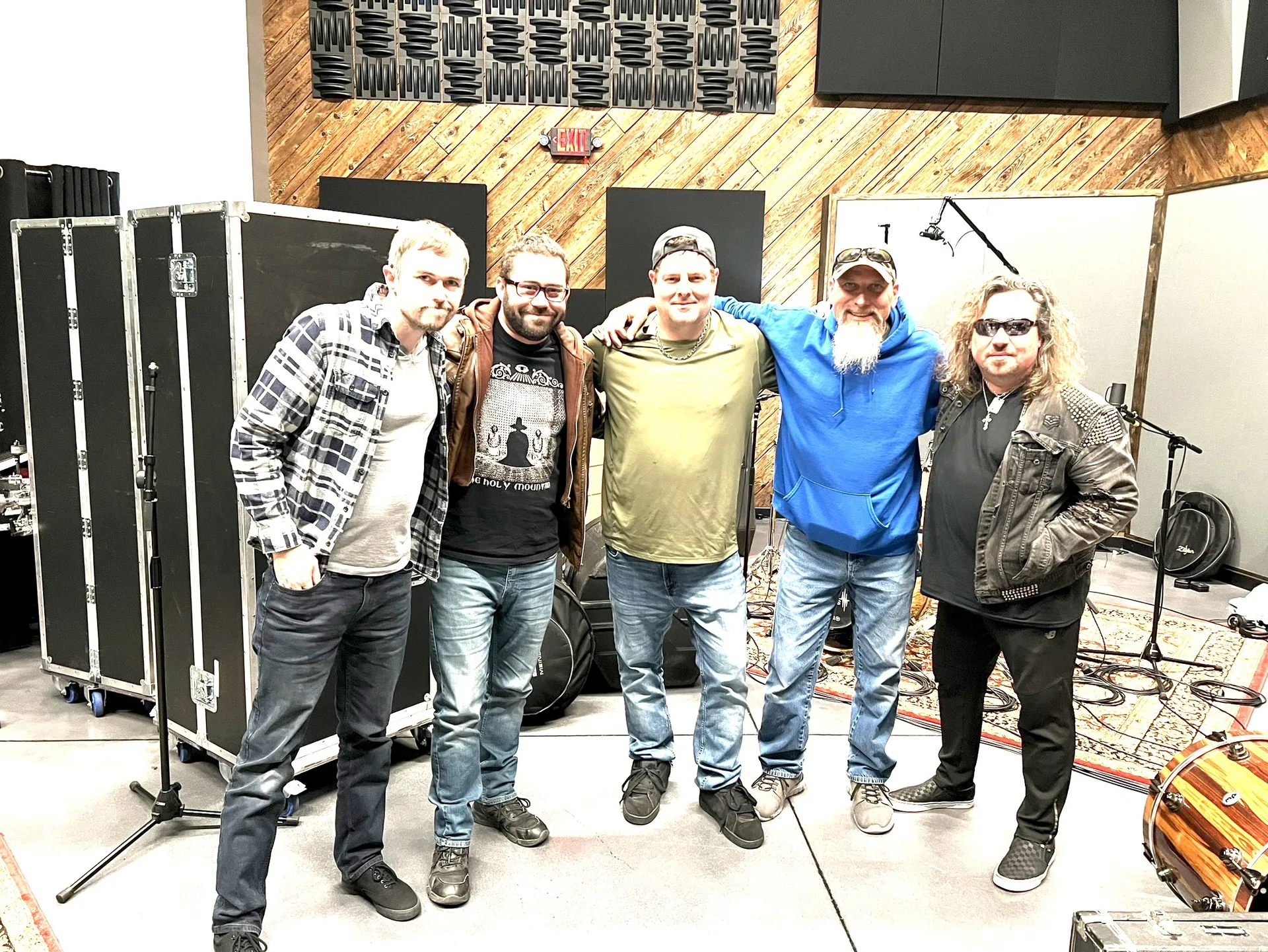Band and collaborators in the studio
