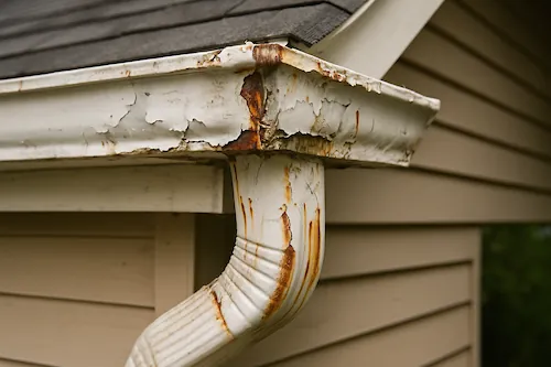 Rust and paint damage on gutters