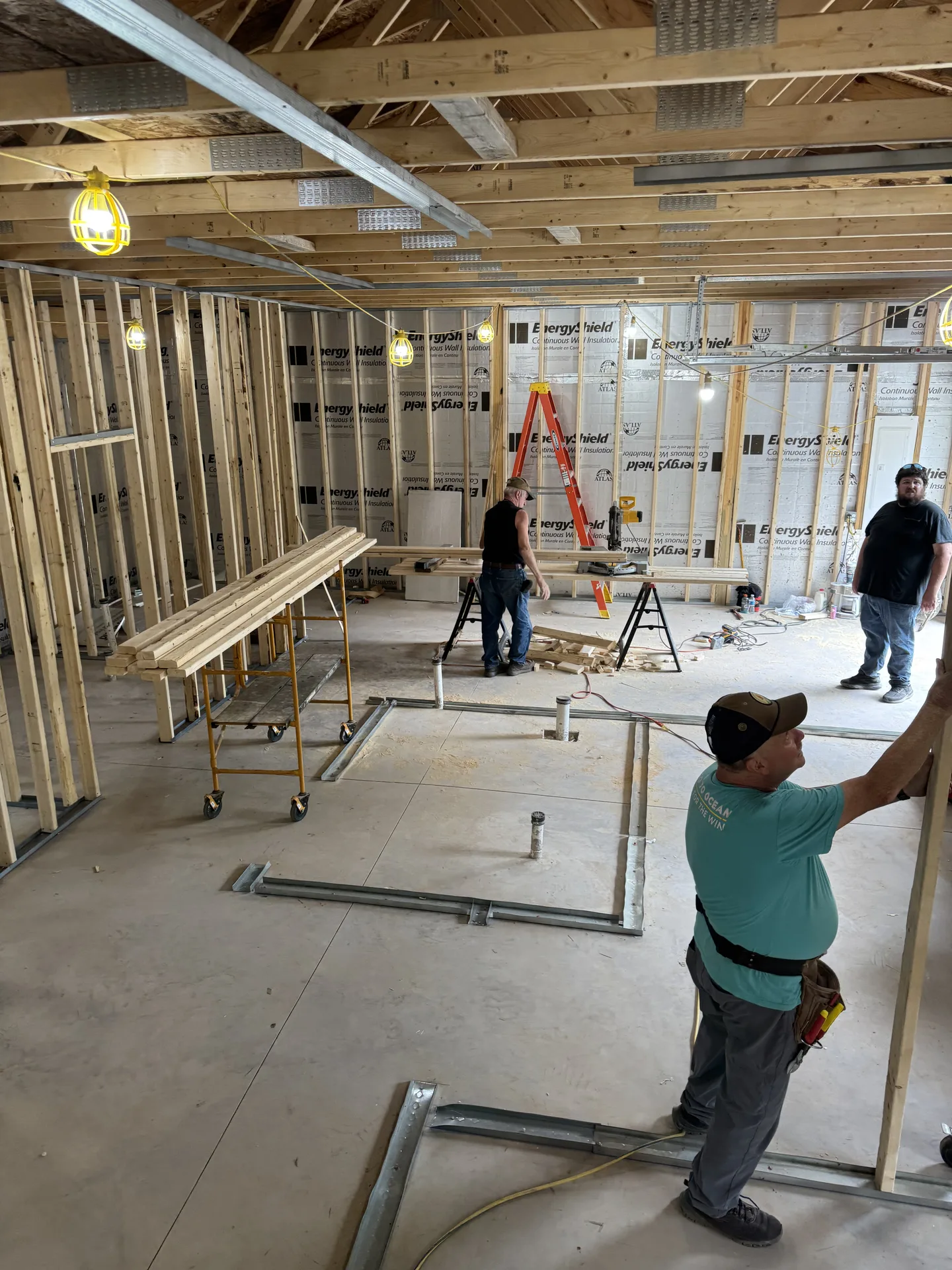 Commercial interior framing crew at work