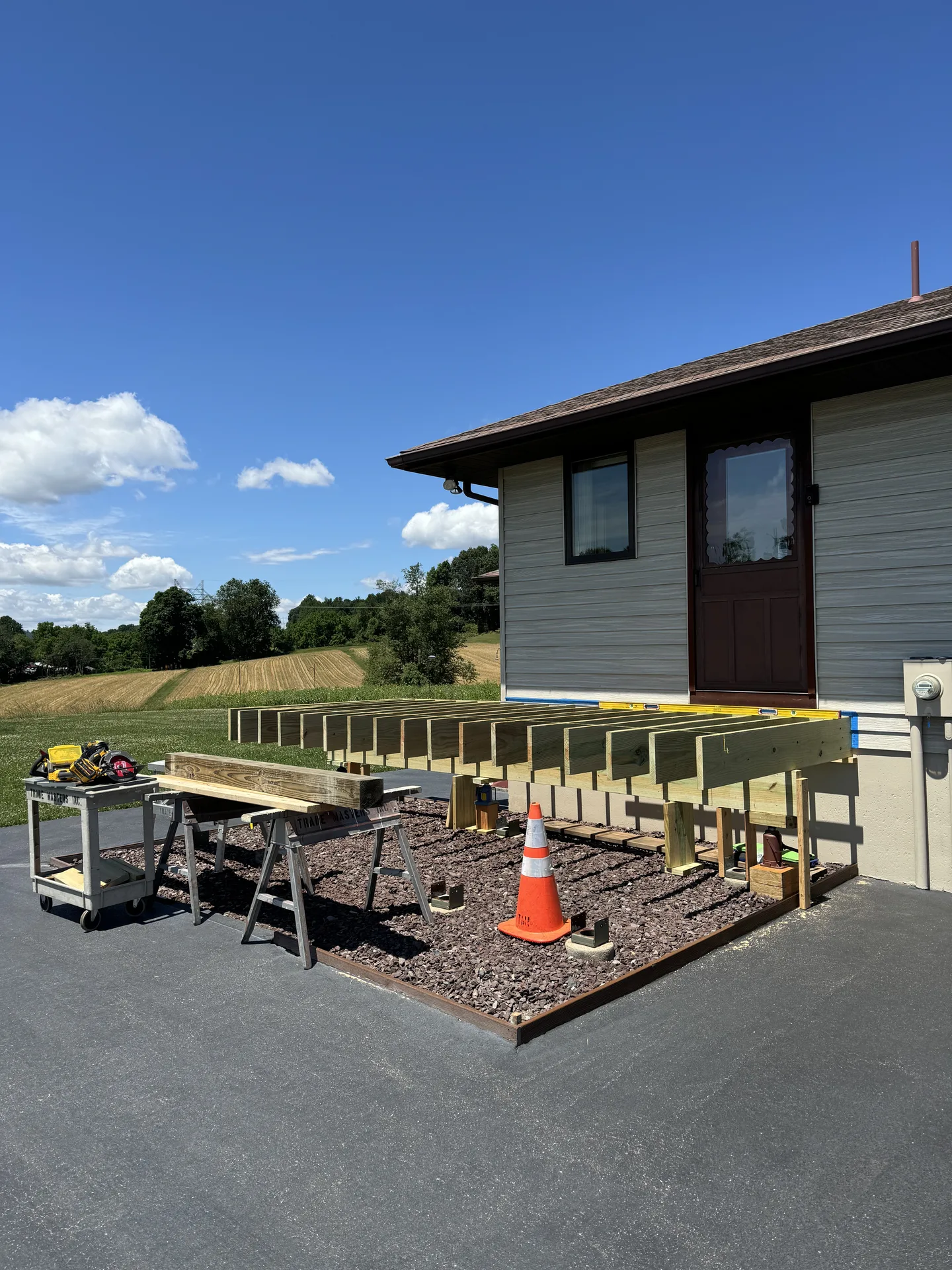 Joist framing spanning the deck