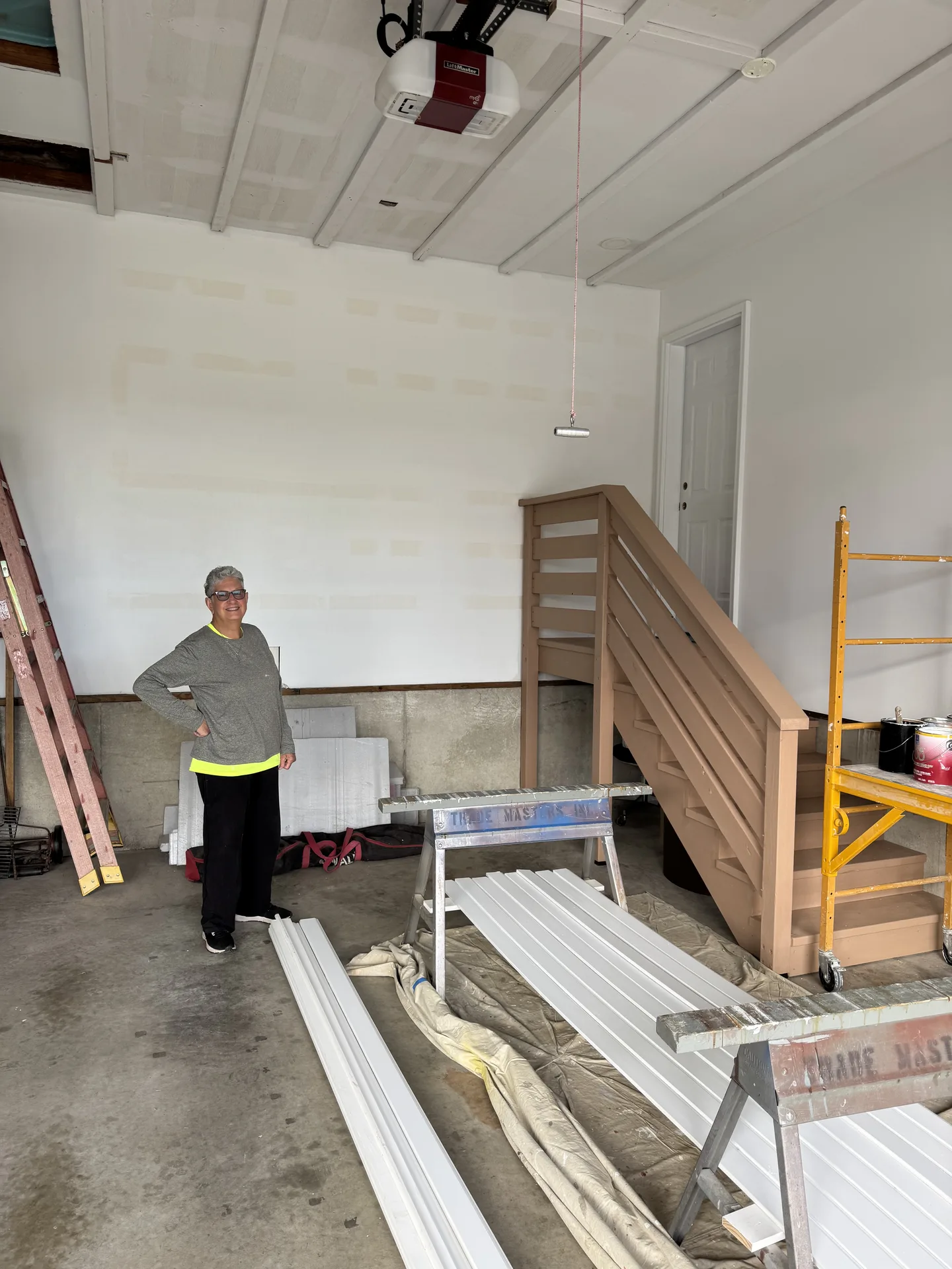 Garage remodel with new staircase and drywall