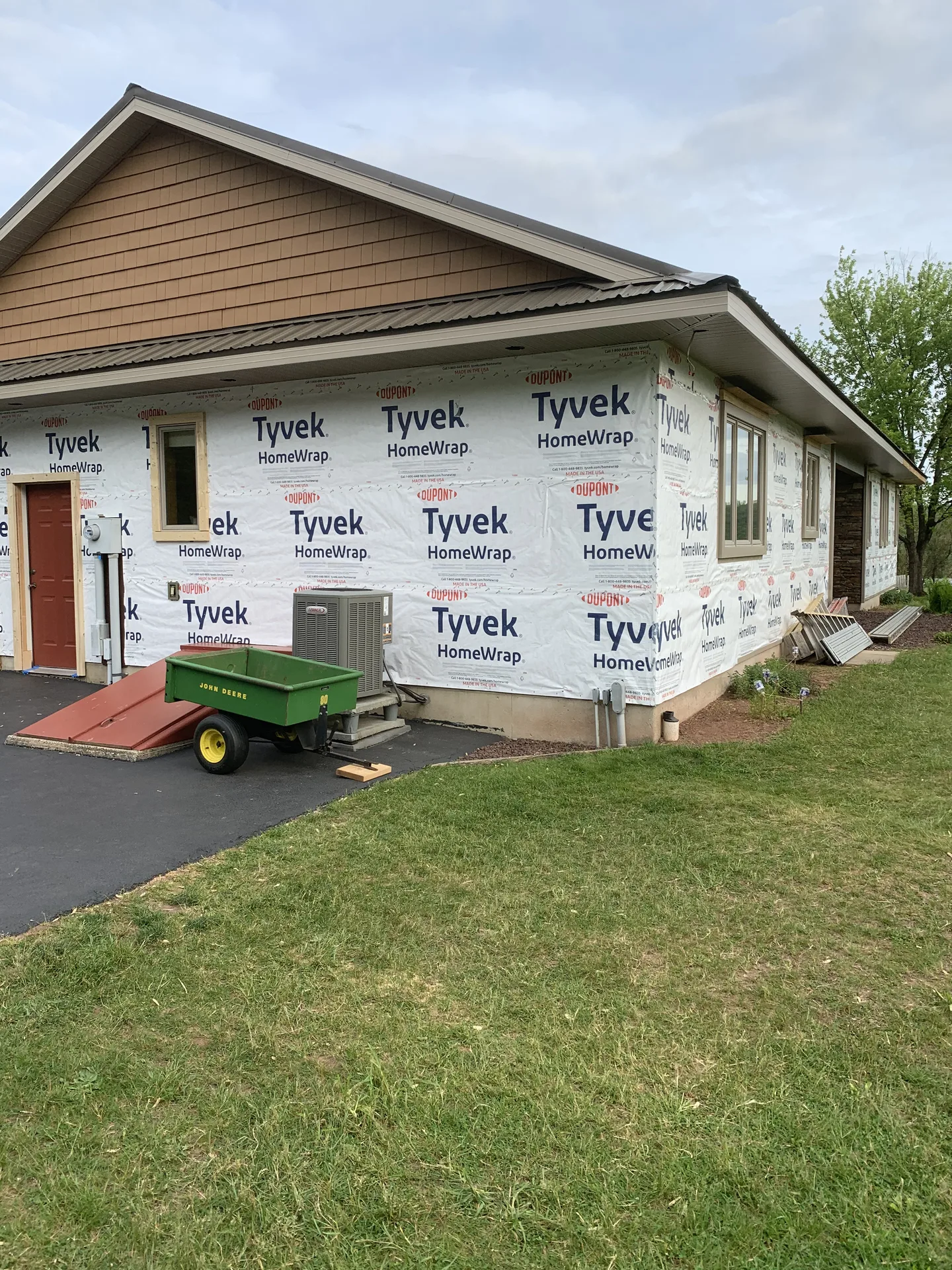 Custom home under construction, wrapped and ready for siding