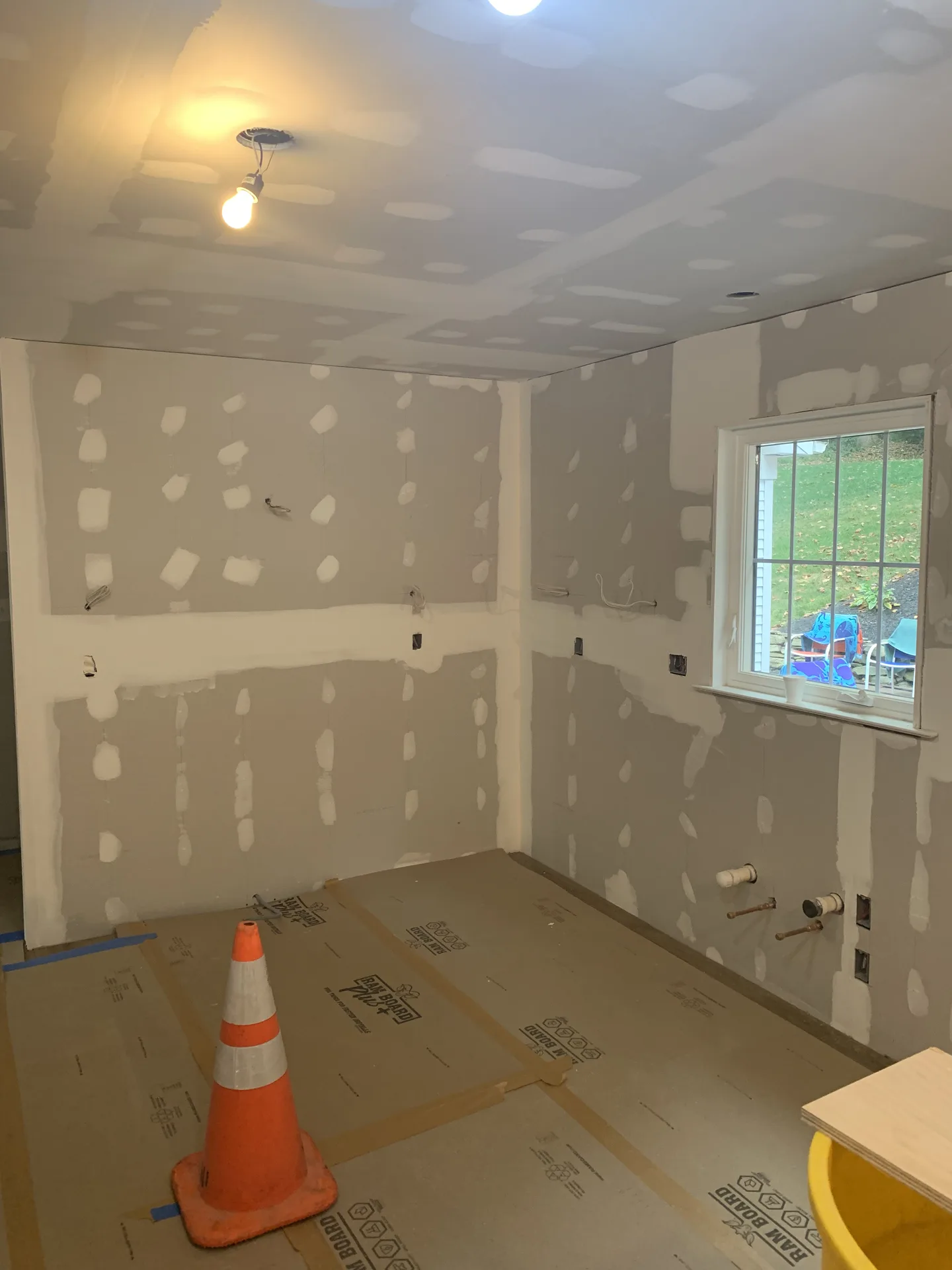 Interior drywall taped for finishing