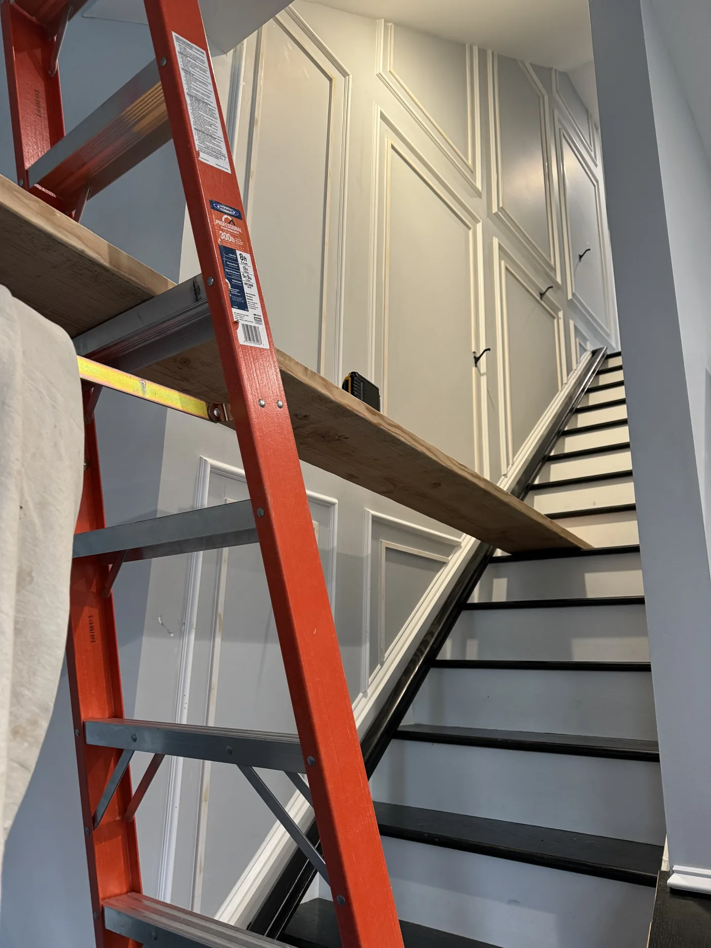 Wainscoting mid-installation