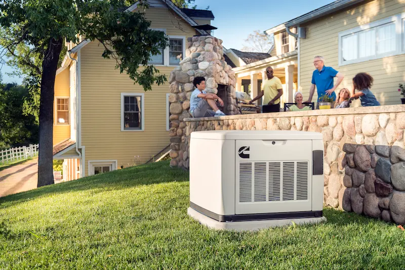Standby generator installed beside a home