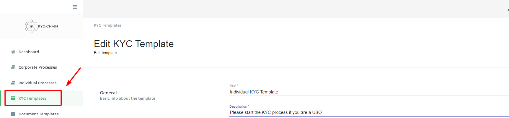 KYC Templates Section
