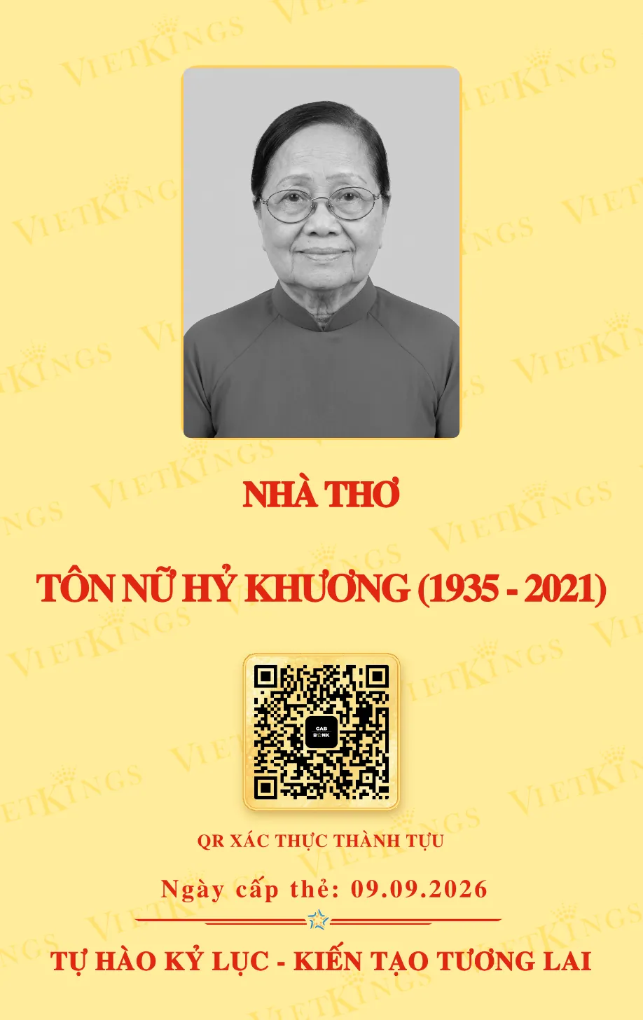 Mặt sau thẻ TÔN NỮ HỶ KHƯƠNG (1935 - 2021)
