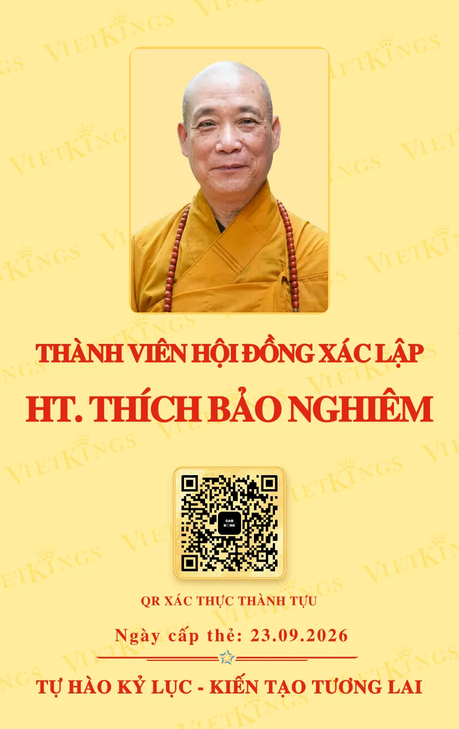 Mặt sau thẻ HT. THÍCH BẢO NGHIÊM