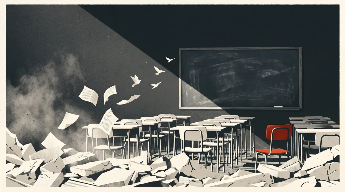 Ilustración que muestra un salon de clases vacio