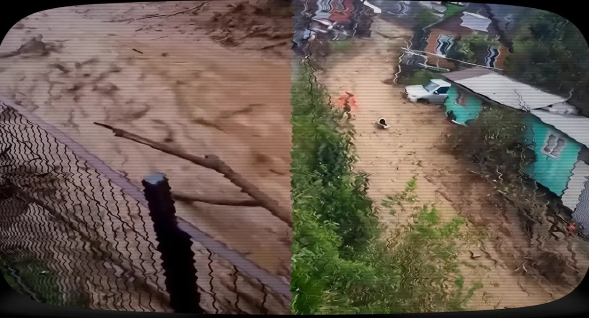 Diluvio en Corral, imagen simula tv antigua