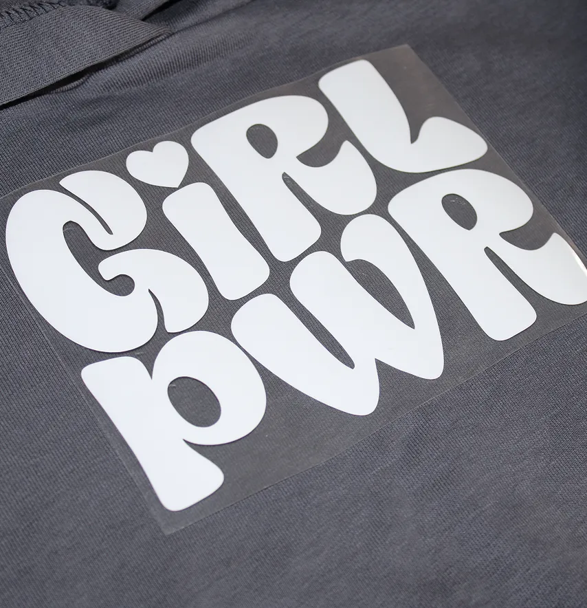 Термоаплікація об'ємна пуф "Girl pwr" 17*12 см білого кольору-1