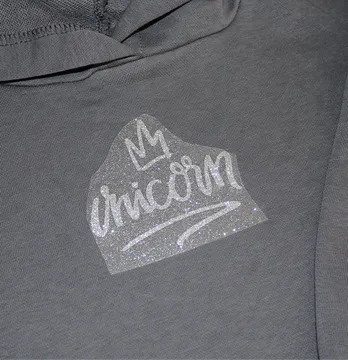 Термоаплікація з глітеру "Unicorn" 9*8 см срібного кольору