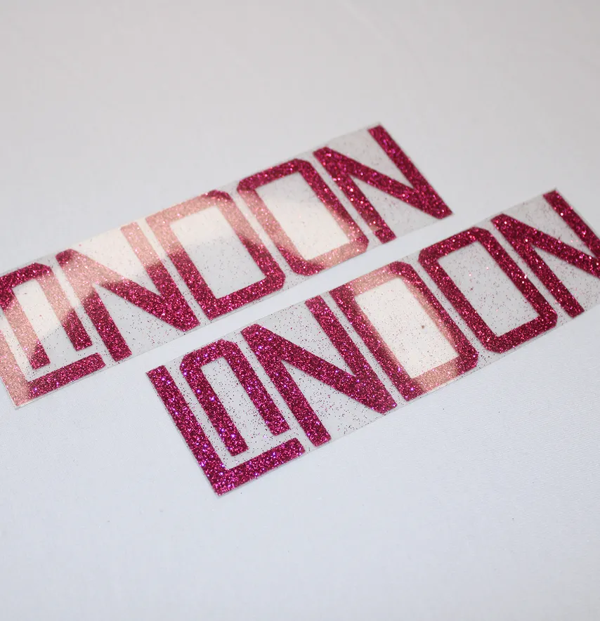 Термоаплікація з глітеру "LONDON" 17*4,5 см малинового кольору-2