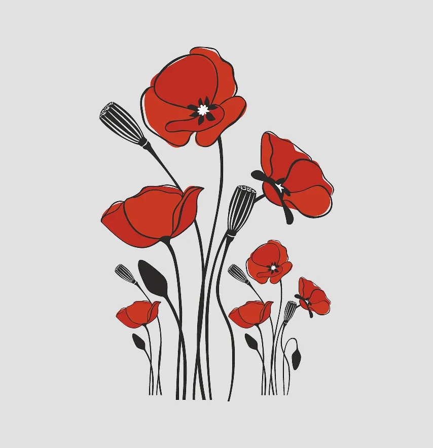 Термонаклейка "Маки" красные с черным 29*19 см-1