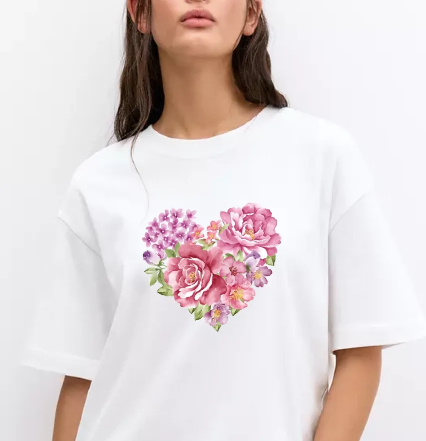 Термонаклейка "Сердце из цветков" 20 см-1