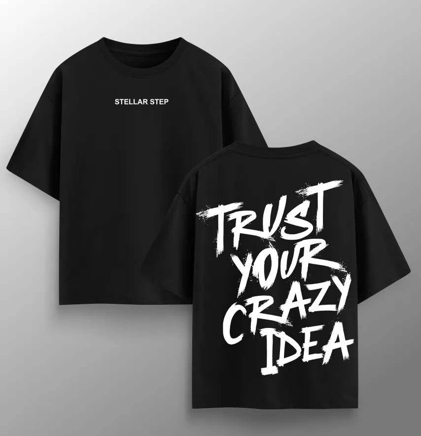 Женская футболка оверсайз "Trust your crazy idea" черного цвета-1