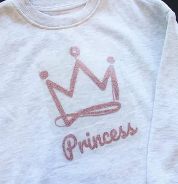 Термоаплікація з глітеру "Корона Princess" 20*11,5 см пудрового кольору