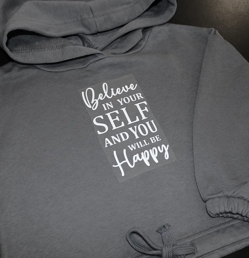Термоаплікація з плівки "Believe in yourself" 14*8 см білого кольору-2