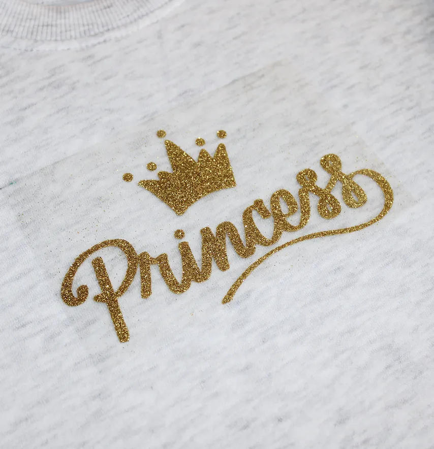 Термоаплікація з глітеру "Princess" з короною 14*8 см золотого кольору-1