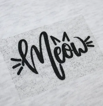 Термоаплікація з глітеру "Meow" 6*9,5 см чорного кольору
