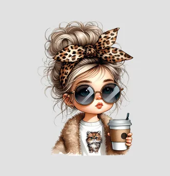 Термонаклейка "Девочка с кофе"19*13 см