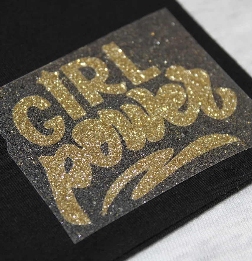 Термоаплікація з глітеру "Girl power" 4,8*6 см золотого кольору-1