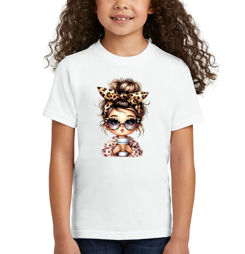 Термонаклейка "Девушка с кофе" в леопарде 19*13,5см-1