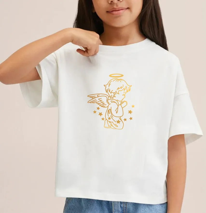 Термоаппликация из пленки "Ангел со звездочками" 86*100 мм золотого цвета-2