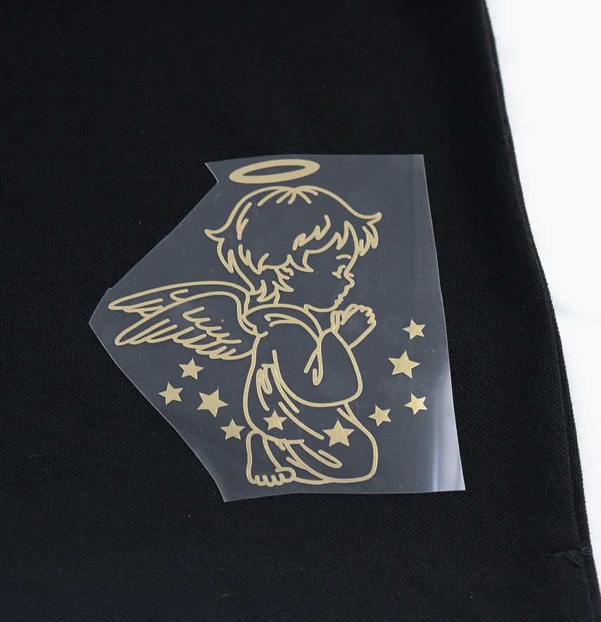 Термоаппликация из пленки "Ангел со звездочками" 86*100 мм золотого цвета-3