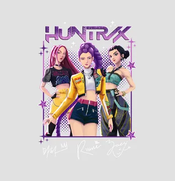Термонаклейка "Huntrix" на фиолетовом фоне 19*26,5 см.