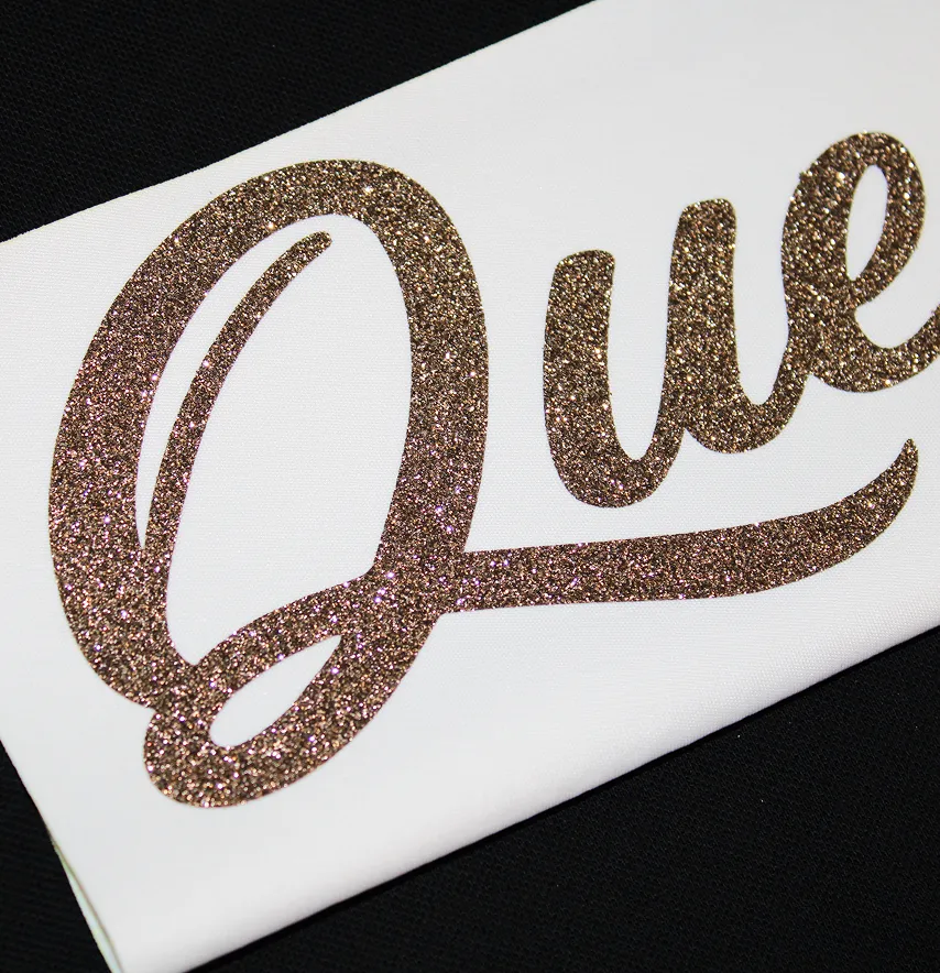 Термоаплікація з глітеру "Queen" beauty icon 23*10 см шоколадного кольору -3