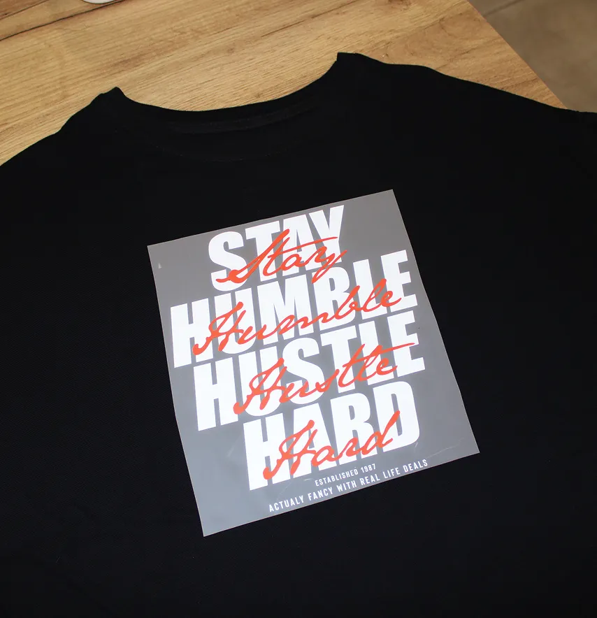 Термонаклейка  "Stay humble hustle hard" 19*21,5 см -2