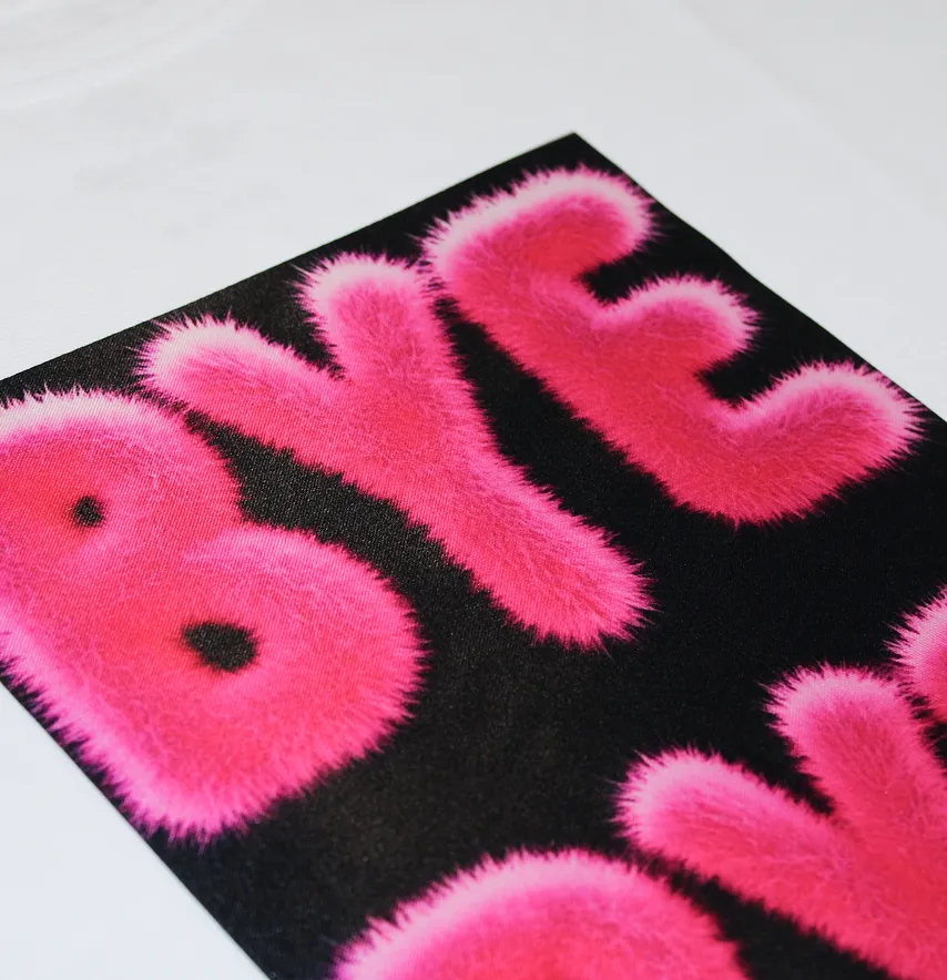 Нашивка тканева "Bye bye" рожеві букви 19*26 см-1