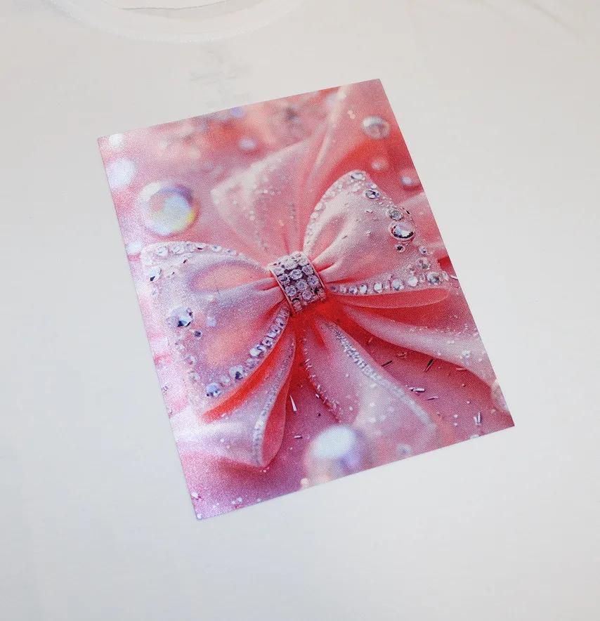 Нашивка тканева "Бантик з камінчиками" рожевий 19*25 см-1