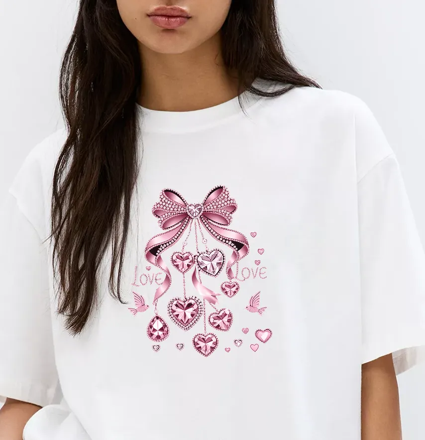 Термоналіпка "Рожевий бант" з серцями-камінцями 19*23 см-1