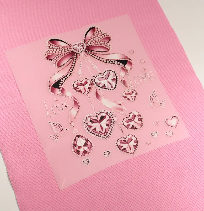 Термоналіпка "Рожевий бант" з серцями-камінцями 19*23 см-2